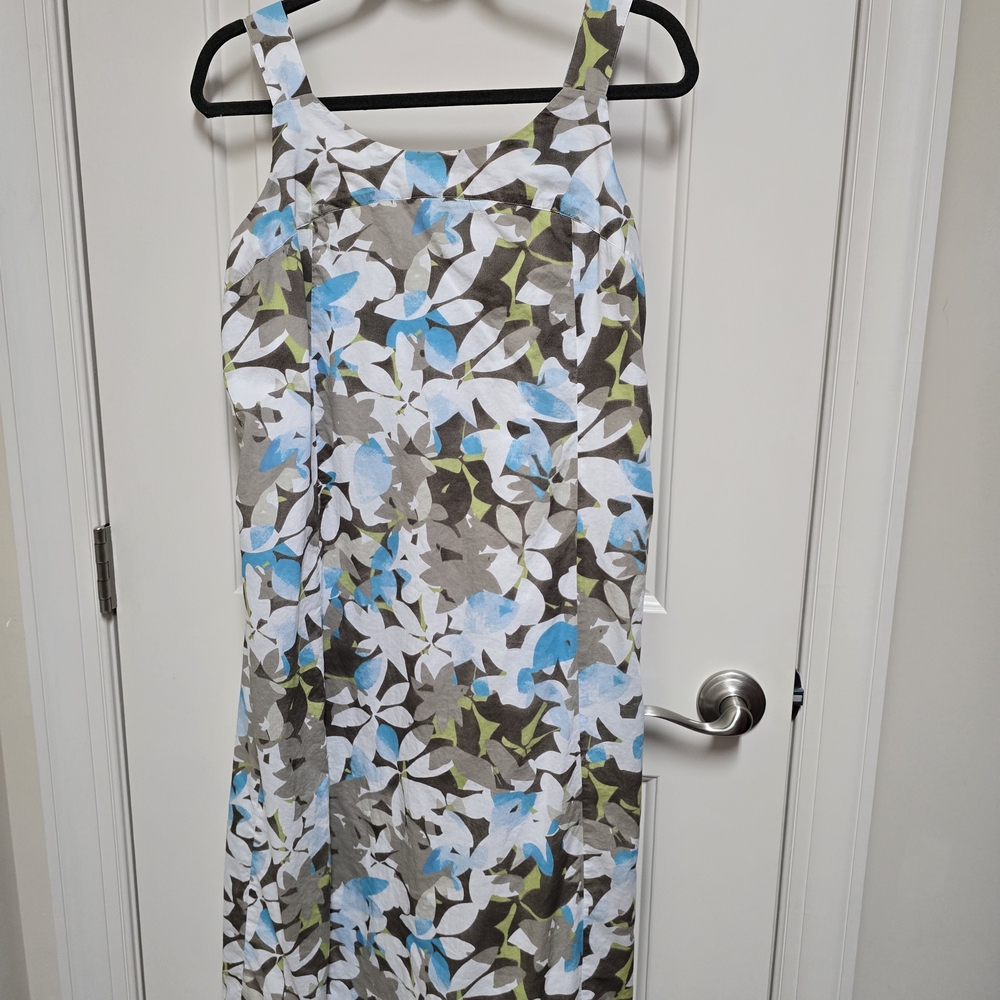J. Jill Leaf Print Maxi Dress - Blue, Green, and Gray